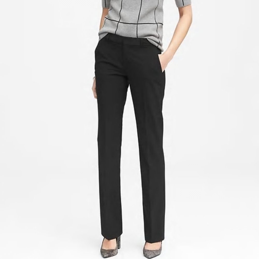 NEW Banana Republic LOGAN WASHABLE WOOL BLACK PANTS 8 PETITE 8P